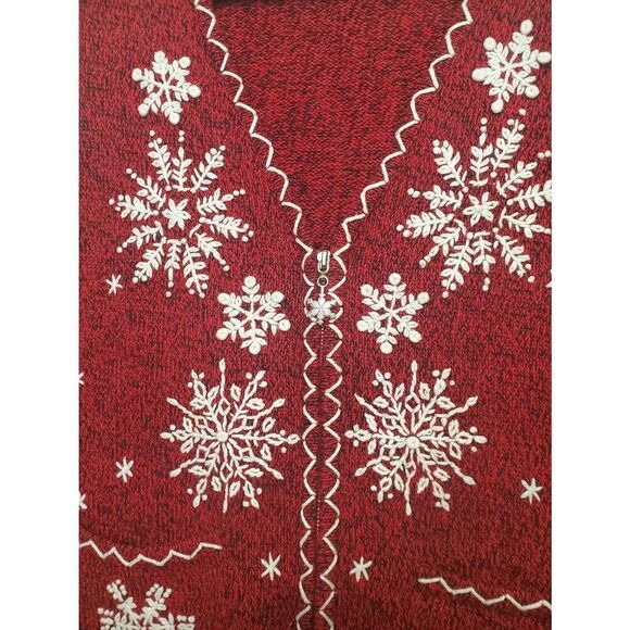 Grandmacore Christmas Winter Full Zip Snowflake Embroidered Ugly Sweater Vest - Picture 2 of 7